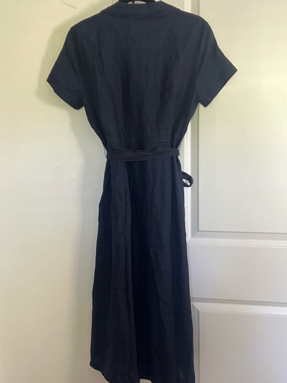 Quince Navy Short-Sleeve 100% European Linen Button Midi Dress - Picture 6 of 6